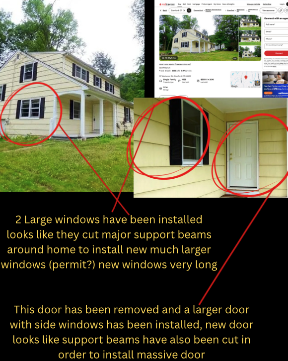 Front window and entrance alterations at 37 Westwood Road Stamford Connecticut